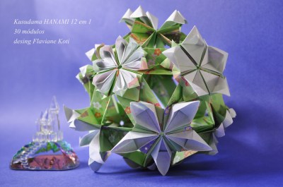 Kusudama Hanami 12 flores em 1 modular - design Flaviane Koti 30 módulos, 12 flores diferentes, papel 1:3