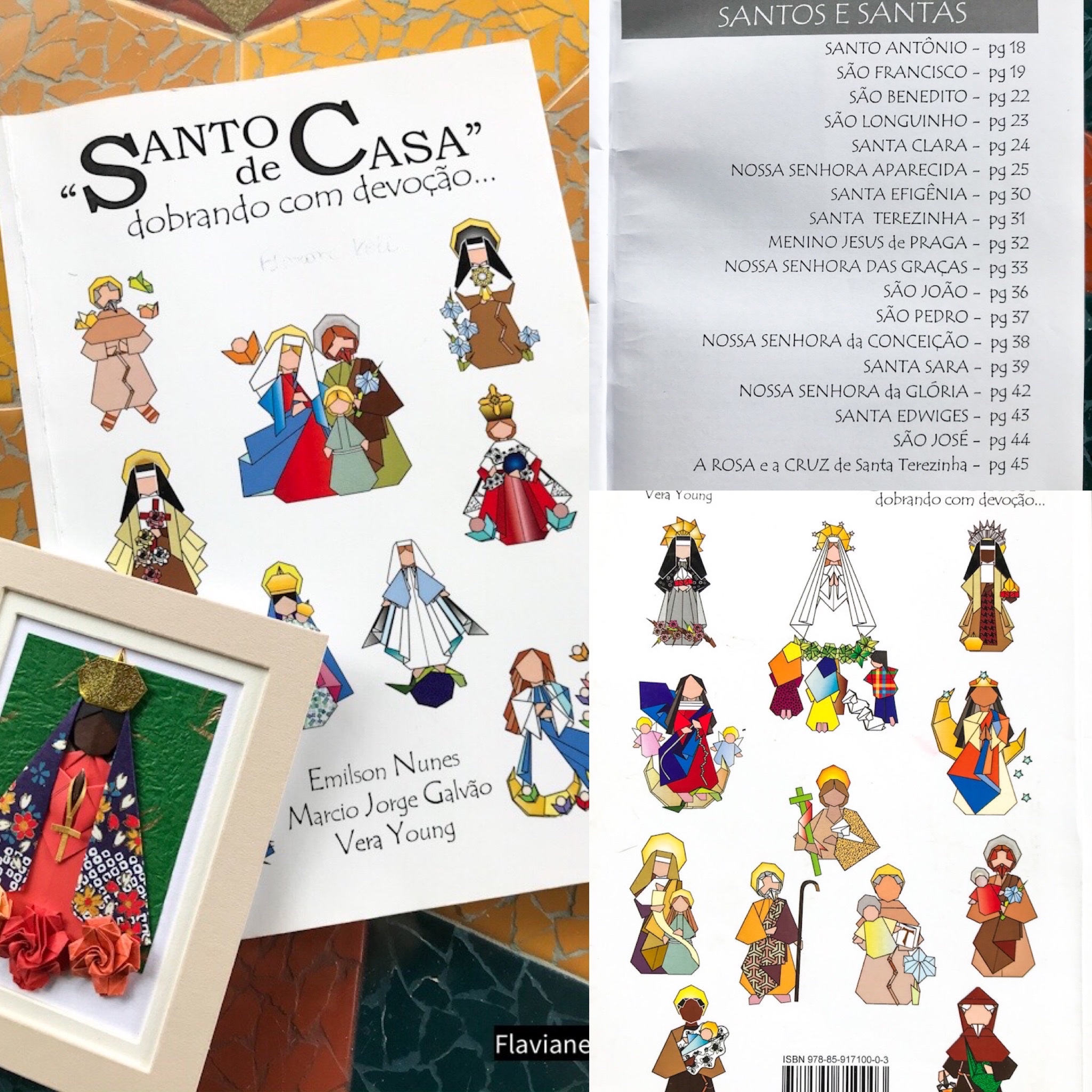 livro de origami com santos católicos, dobradura, diagramas passo a passo